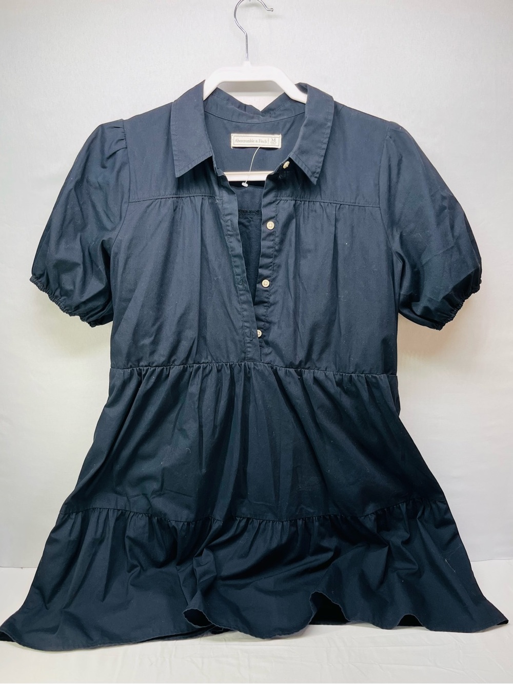 Abercrombie & Fitch Black Tiered Poplin Midi Dress